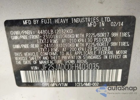 2015 Subaru Forester 2.5I Premium из США, поврежденный, VIN JF2SJADC0FH403035